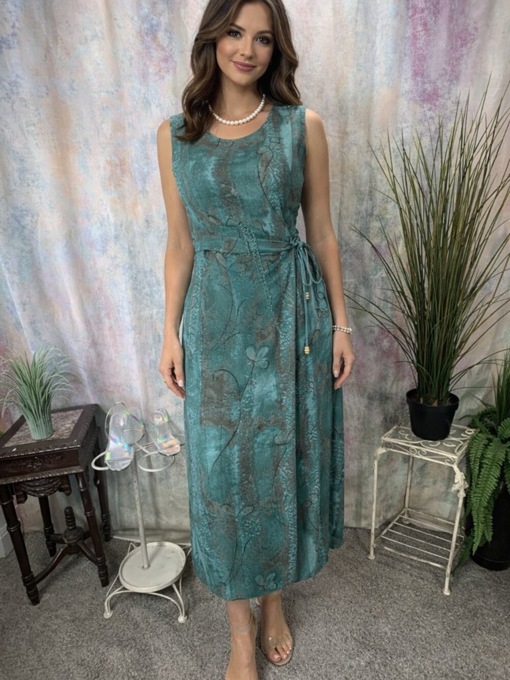 VTG 📌90s Art-To-Wear Graphic Print Midi Wrap-Style Design Dress